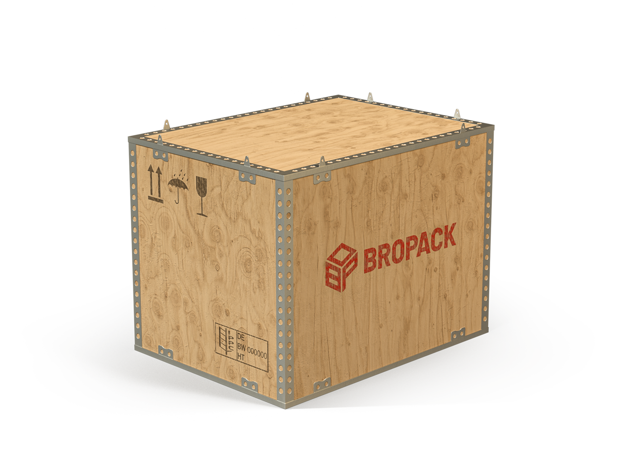 Holz-Faltkiste mit Verschlusslaschen von BROPACK, aufgebaut